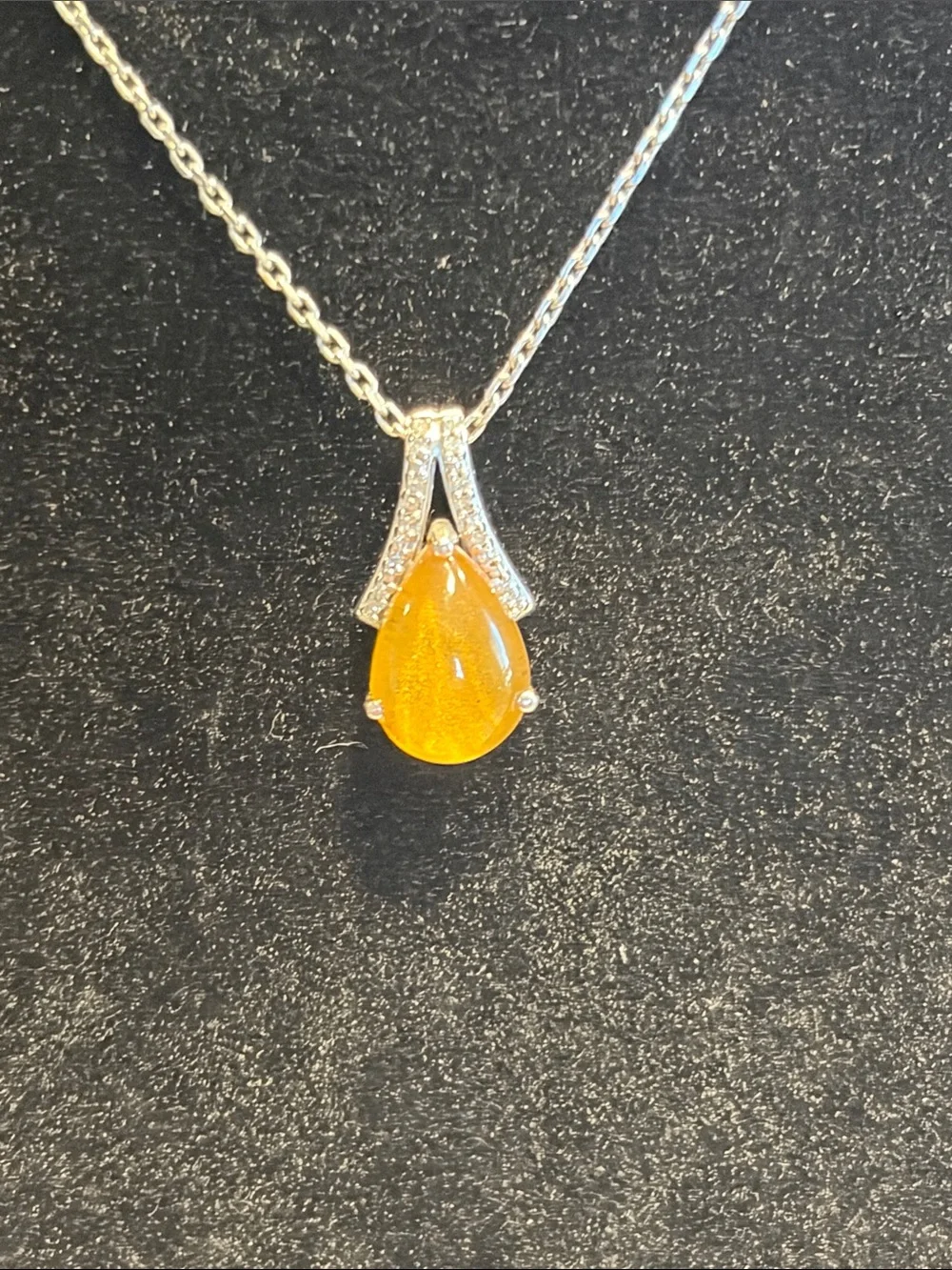 Milor Silver Necklace with Amber Teardrop Pendant